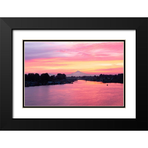 Columbia River Sunrise Black Modern Wood Framed Art Print with Double Matting by Hellmann, Stan