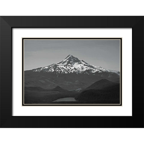BW Mt. Hood Black Modern Wood Framed Art Print with Double Matting by Kidd, Brian
