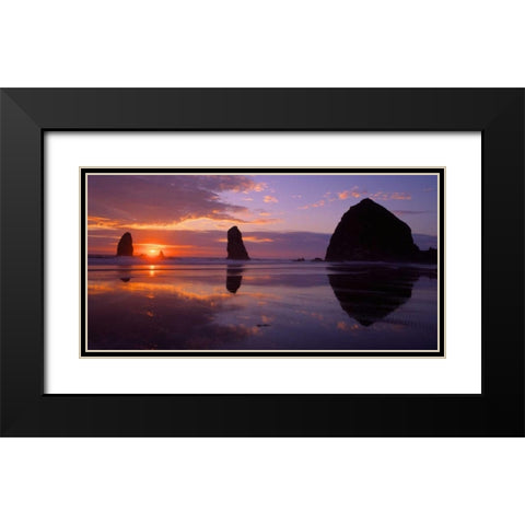 Cannon Beach II Black Modern Wood Framed Art Print with Double Matting by Leahy, Ike