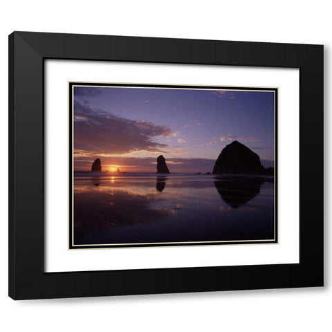 Haystack Rock II Black Modern Wood Framed Art Print with Double Matting by Leahy, Ike