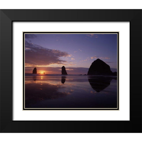 Haystack Rock II Black Modern Wood Framed Art Print with Double Matting by Leahy, Ike