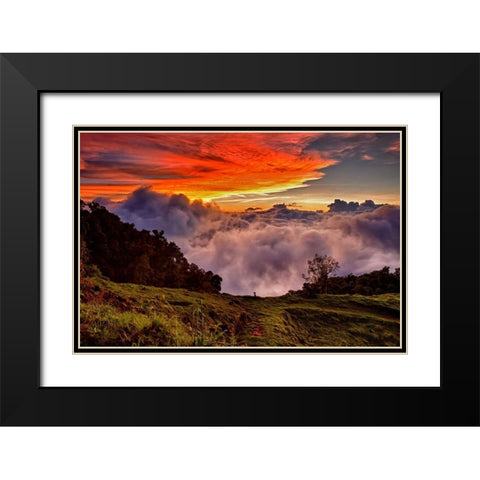 Mountain Cloud Sunset Black Modern Wood Framed Art Print with Double Matting by Malvin, Larry