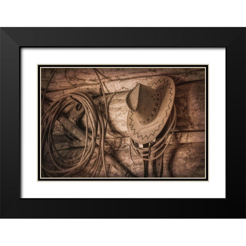 Cowboy Hat and Rope Black Modern Wood Framed Art Print with Double Matting by Mahan, Kathy