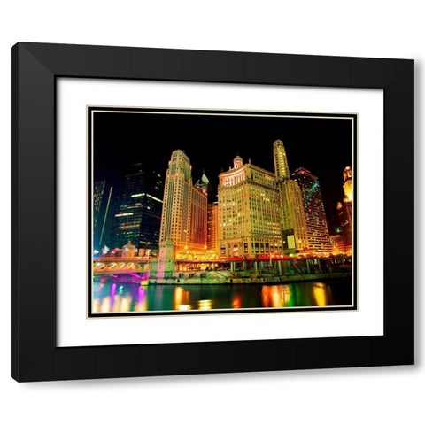 Chicago at Night II Black Modern Wood Framed Art Print with Double Matting by Stefko, Bob