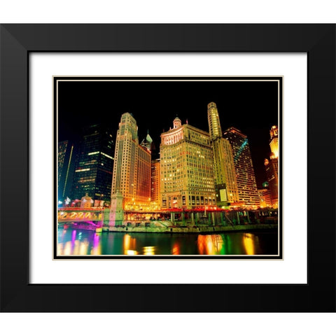 Chicago at Night II Black Modern Wood Framed Art Print with Double Matting by Stefko, Bob
