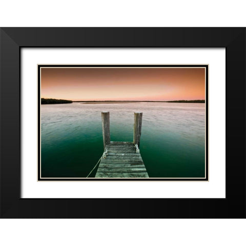 Serene Dock Sunrise IV Black Modern Wood Framed Art Print with Double Matting by Stefko, Bob