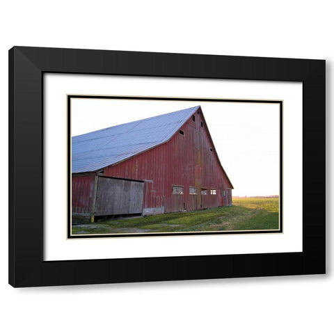 Red Barn at Sunset Black Modern Wood Framed Art Print with Double Matting by Styber, Dana