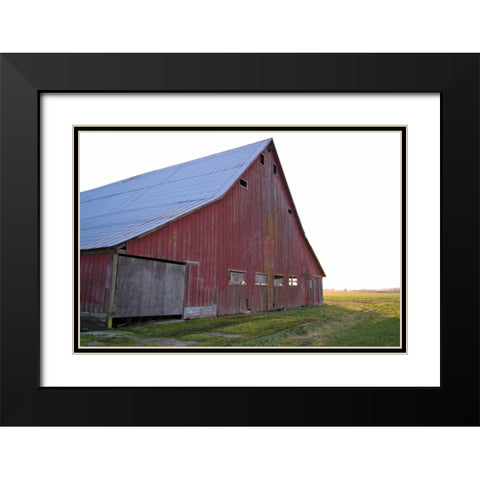 Red Barn at Sunset Black Modern Wood Framed Art Print with Double Matting by Styber, Dana