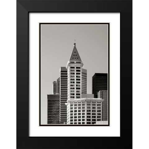 Smith Tower BW Black Modern Wood Framed Art Print with Double Matting by Taylor, Douglas
