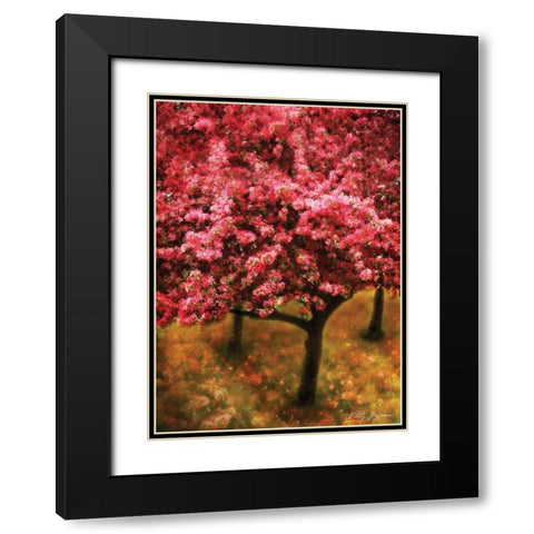 Pink Cherry Tree Black Modern Wood Framed Art Print with Double Matting by Geyman, Vitaly