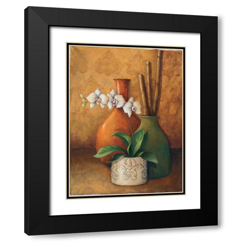 Modern Orchid II Black Modern Wood Framed Art Print with Double Matting by 3 Bamboo Studio