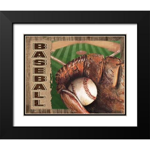 Baseball Black Modern Wood Framed Art Print with Double Matting by Williams, Todd