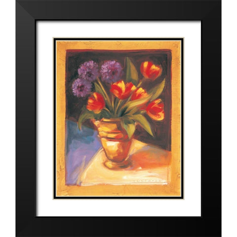 Tulip and Dahlia Black Modern Wood Framed Art Print with Double Matting by Waldron, Sarah