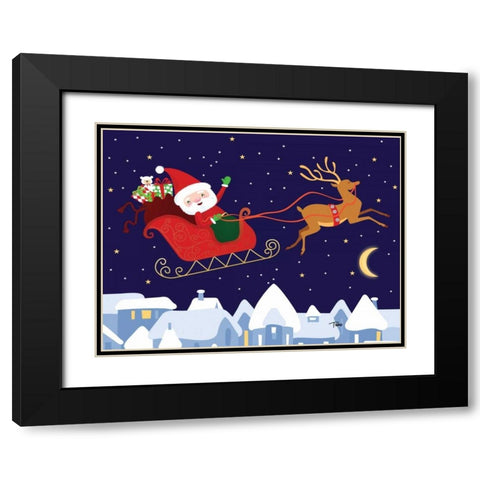 Santa and Reindeer Black Modern Wood Framed Art Print with Double Matting by Woo, Teresa