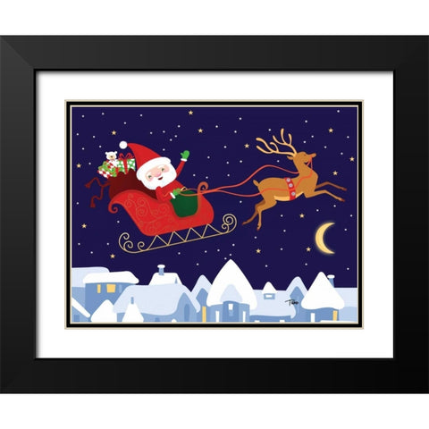 Santa and Reindeer Black Modern Wood Framed Art Print with Double Matting by Woo, Teresa