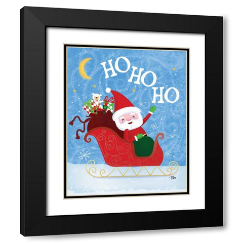 Santa Sleigh Black Modern Wood Framed Art Print with Double Matting by Woo, Teresa