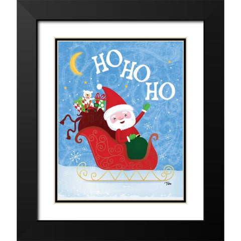 Santa Sleigh Black Modern Wood Framed Art Print with Double Matting by Woo, Teresa