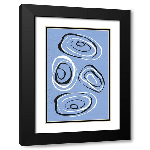 Water Circles Blue Black Modern Wood Framed Art Print with Double Matting by Aesthete