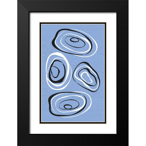 Water Circles Blue Black Modern Wood Framed Art Print with Double Matting by Aesthete
