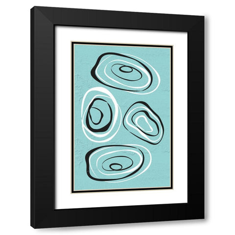Water Circles Cyan Black Modern Wood Framed Art Print with Double Matting by Aesthete