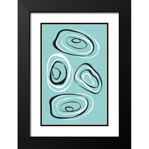 Water Circles Cyan Black Modern Wood Framed Art Print with Double Matting by Aesthete