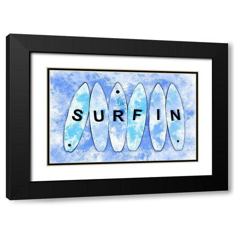 Surfin Blue Black Modern Wood Framed Art Print with Double Matting by Aesthete