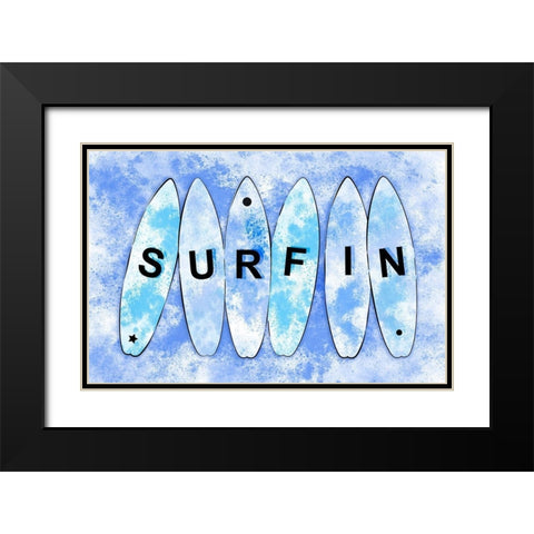 Surfin Blue Black Modern Wood Framed Art Print with Double Matting by Aesthete