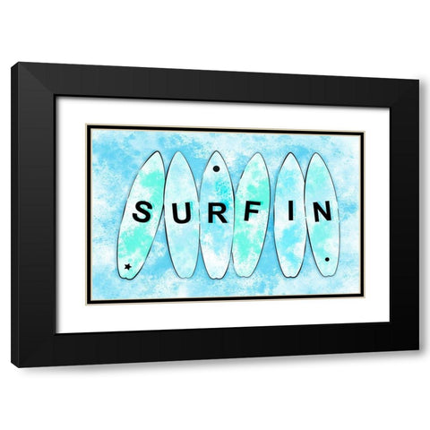 Surfin Cyan Black Modern Wood Framed Art Print with Double Matting by Aesthete