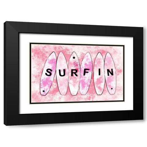 Surfin Pink Black Modern Wood Framed Art Print with Double Matting by Aesthete