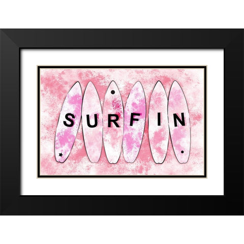 Surfin Pink Black Modern Wood Framed Art Print with Double Matting by Aesthete