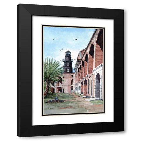 Ft. Jefferson Lighthouse Black Modern Wood Framed Art Print with Double Matting by Rizzo, Gene