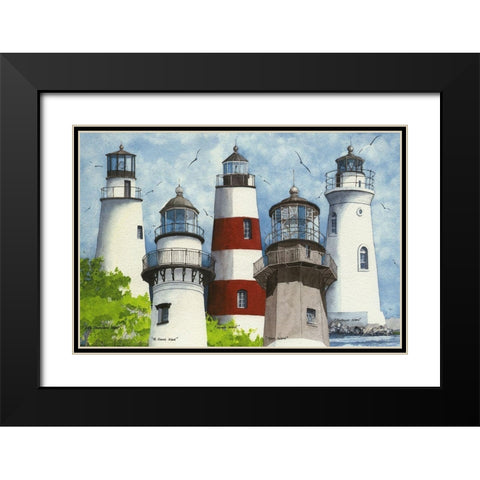 All Five Georgia Lighthouses Black Modern Wood Framed Art Print with Double Matting by Rizzo, Gene