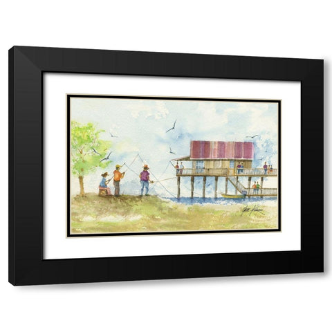 Fishing People Black Modern Wood Framed Art Print with Double Matting by Rizzo, Gene