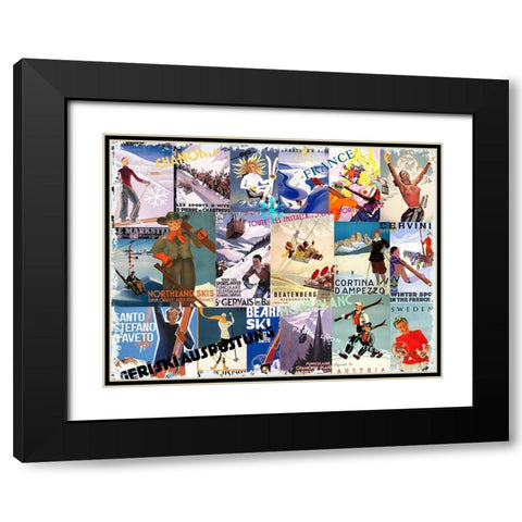 Ski Vacation Collage Black Modern Wood Framed Art Print with Double Matting by Art Licensing Studio