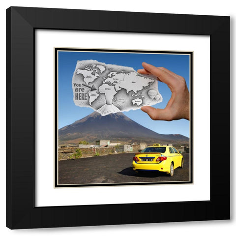 Pencil Vs Camera - World Map Black Modern Wood Framed Art Print with Double Matting by Heine, Ben