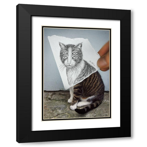 Pencil Vs Camera 6 - 4 Eyes Cat Black Modern Wood Framed Art Print with Double Matting by Heine, Ben