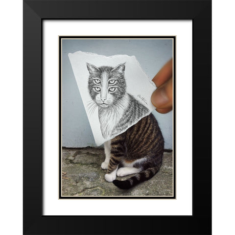 Pencil Vs Camera 6 - 4 Eyes Cat Black Modern Wood Framed Art Print with Double Matting by Heine, Ben