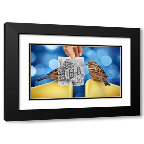 Pencil Vs Camera 66 - Singing Birds Black Modern Wood Framed Art Print with Double Matting by Heine, Ben