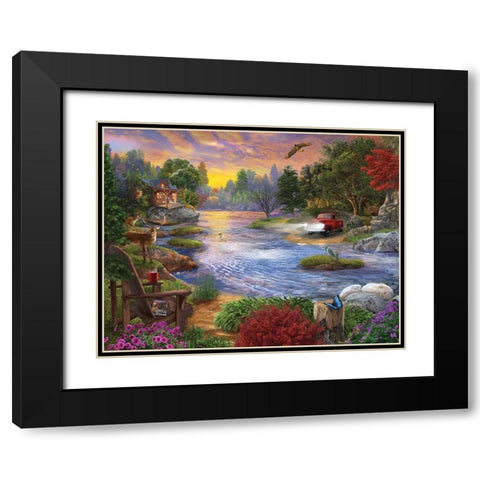 Headlights on the Lake Black Modern Wood Framed Art Print with Double Matting by Bigelow Illustrations- Exclusive