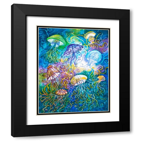 Jurassic Jelly Fish Black Modern Wood Framed Art Print with Double Matting by Bell, Bill