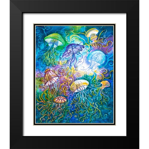 Jurassic Jelly Fish Black Modern Wood Framed Art Print with Double Matting by Bell, Bill