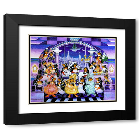 Penguin Penthouse Black Modern Wood Framed Art Print with Double Matting by Bell, Bill