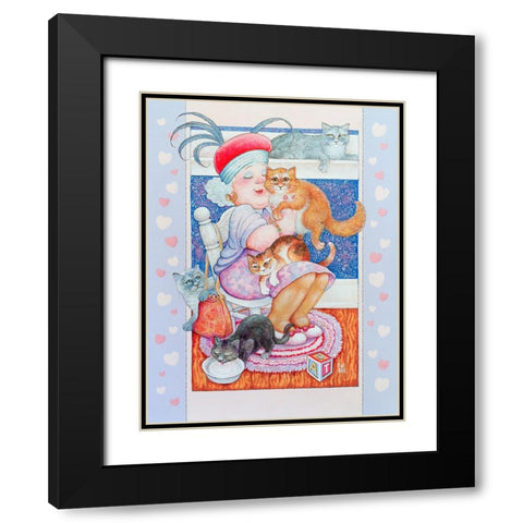 Cat Lady 2 Black Modern Wood Framed Art Print with Double Matting by Bell, Bill