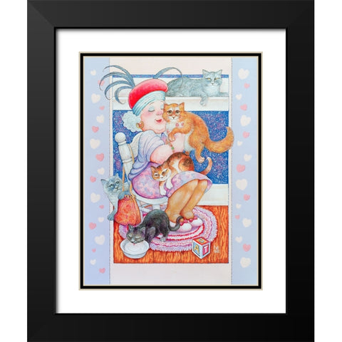 Cat Lady 2 Black Modern Wood Framed Art Print with Double Matting by Bell, Bill