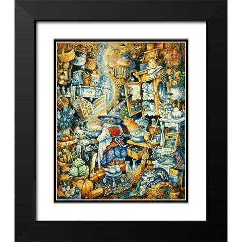 Kitty Kitchen Witch Black Modern Wood Framed Art Print with Double Matting by Bell, Bill