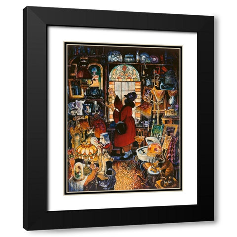 Antique Lady Red Coat II Black Modern Wood Framed Art Print with Double Matting by Bell, Bill