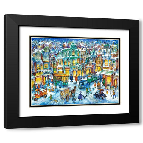 Old City Snow Black Modern Wood Framed Art Print with Double Matting by Bell, Bill