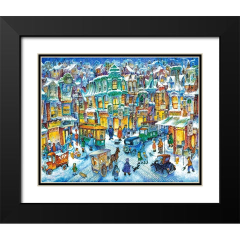 Old City Snow Black Modern Wood Framed Art Print with Double Matting by Bell, Bill