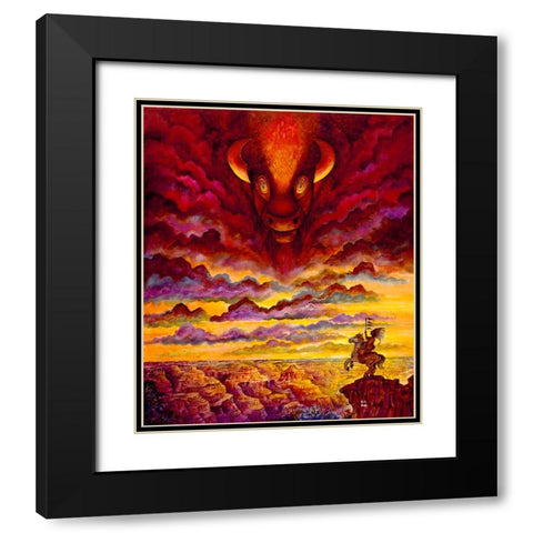 Raging Buffalo Black Modern Wood Framed Art Print with Double Matting by Bell, Bill