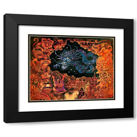 Zodiac Dragon Black Modern Wood Framed Art Print with Double Matting by Bell, Bill